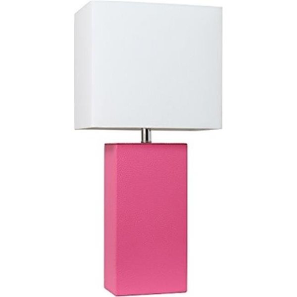 Elegant Garden Design Elegant Designs LT1025-HPK Modern Leather Table Lamp - Hot Pink with White Fabric Shade LT1025-HPK